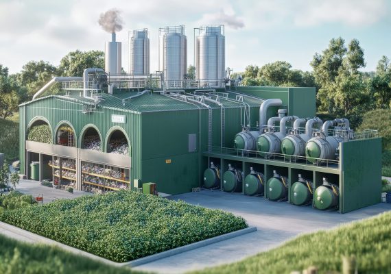 Circular economy in energy systems with waste-to-energy plants converting organic waste into electricity and heat for urban areas.